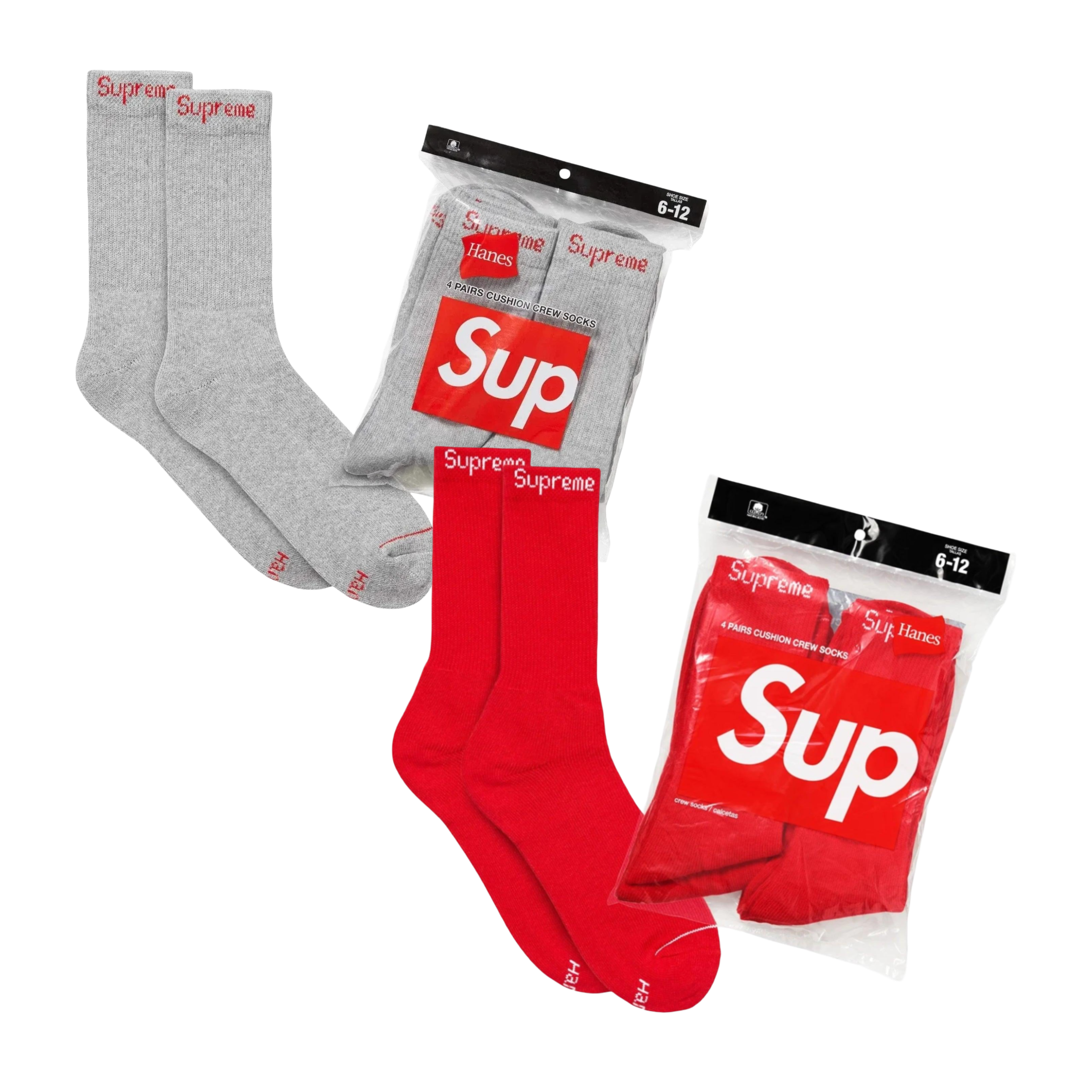 Supreme x Hanes Cushion Crew Socks (Full Pack of 4) | FOOT NINJAS {4}