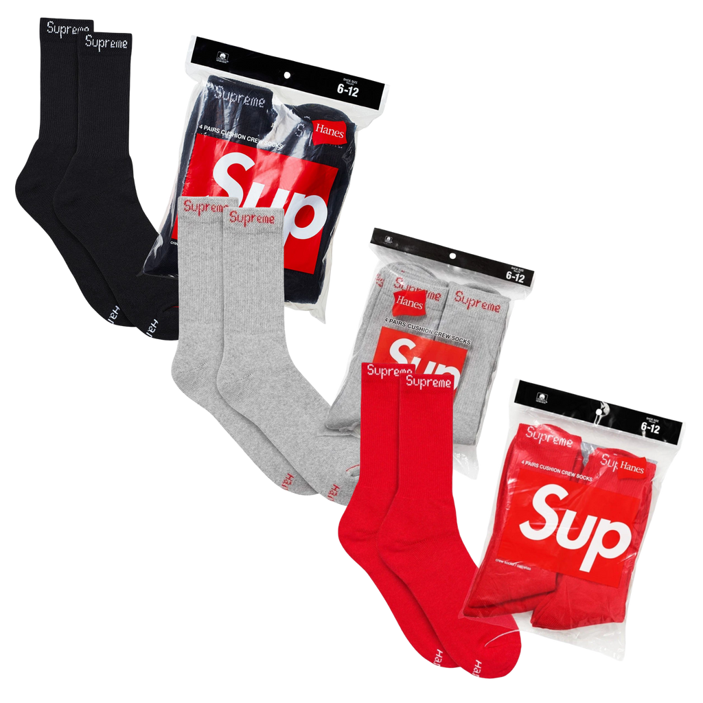 Supreme x Hanes Cushion Crew Socks (Full Pack of 4) | FOOT NINJAS {1}