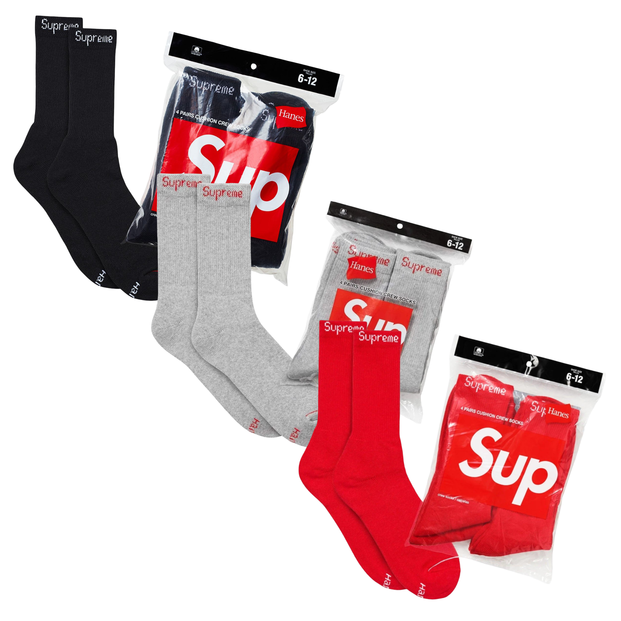Supreme x Hanes Cushion Crew Socks (Full Pack of 4) | FOOT NINJAS {1}