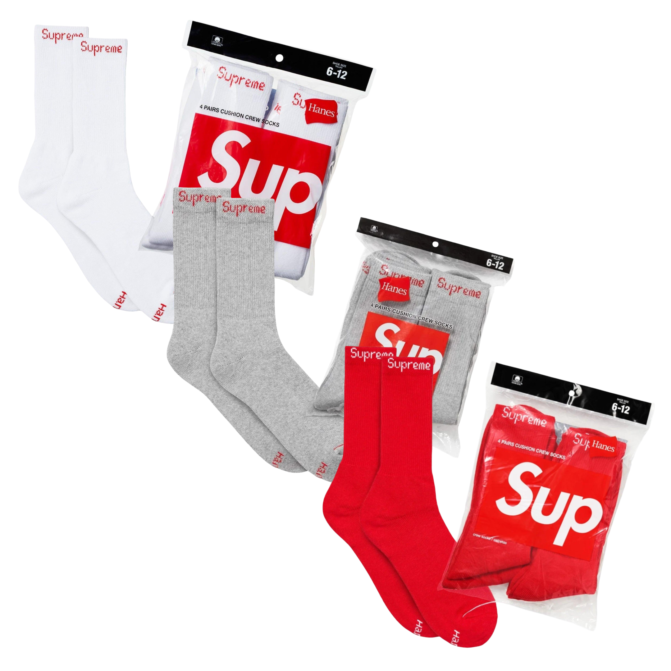 Supreme x Hanes Cushion Crew Socks (Full Pack of 4) | FOOT NINJAS {15}