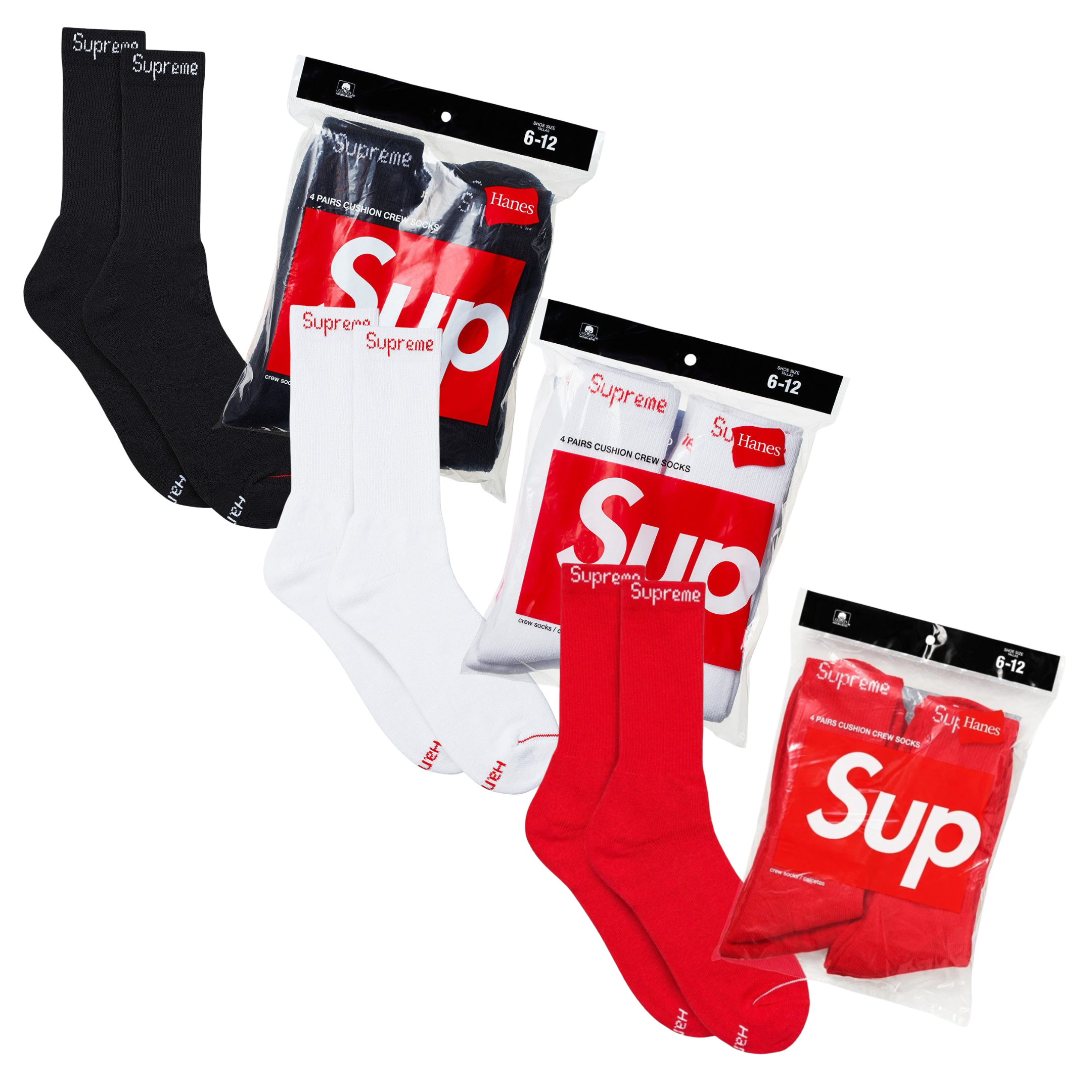 Supreme x Hanes Cushion Crew Socks (Full Pack of 4) | FOOT NINJAS {1}