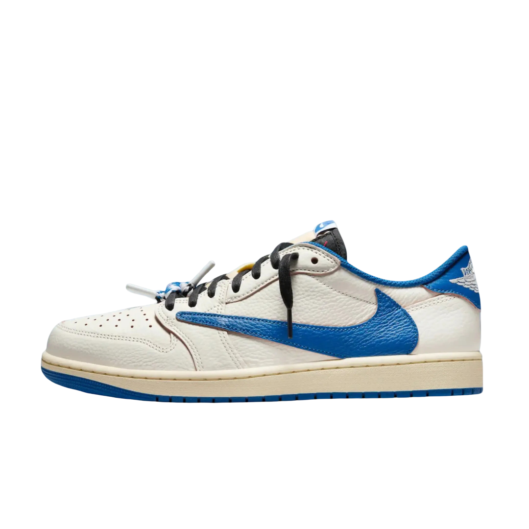 (Men's) Air Jordan 1 Low OG SP x Cactus Jack x Travis Scott x Fragment Design "Sail / Military Blue" (2025) [DM7866-104] Sneakers in Blue | FOOT NINJAS {1}