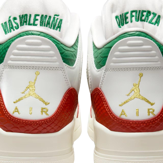 (Men's) Air Jordan 3 Retro "Mexico El Vuelo / Que Fuerza - Mas Vale Mana" (2025) [IO1752-100] Sneakers in White | FOOT NINJAS {9}