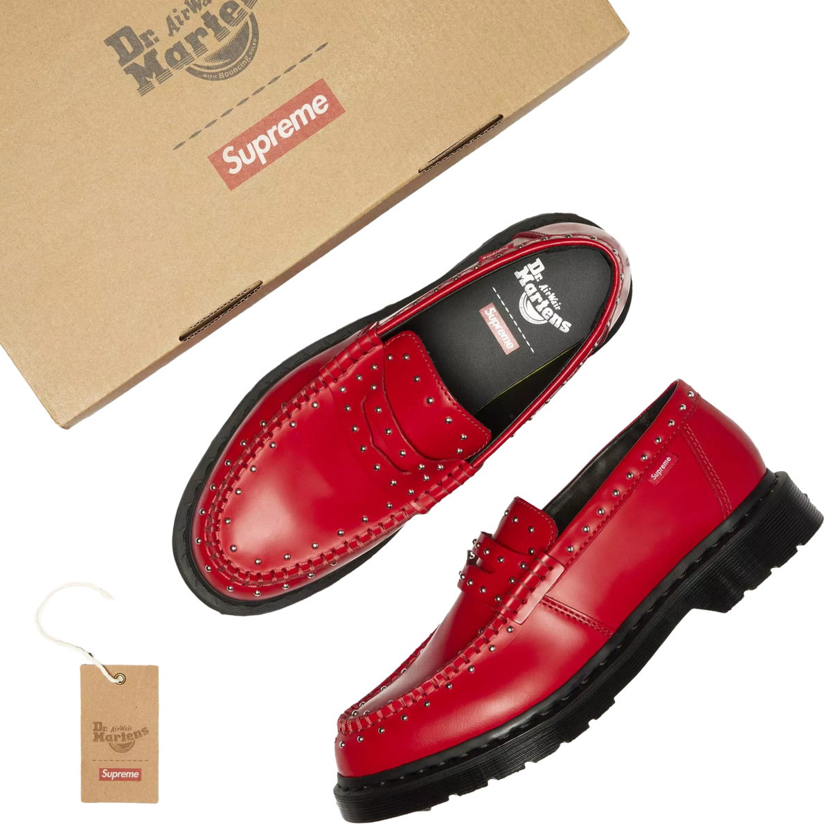 (Men's) Dr. Martens x Supreme Airwair Studded Penton Loafer "Poppy Red" (2025) Sneakers in Red | FOOT NINJAS {8}
