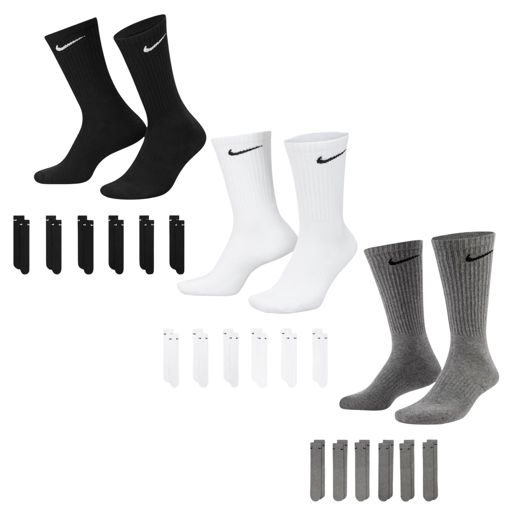 Nike Dri-FIT Everyday Cushioned High Training Crew Socks (6 Pack) Black | White | Carbon Heather Grey | FOOT NINJAS {1}