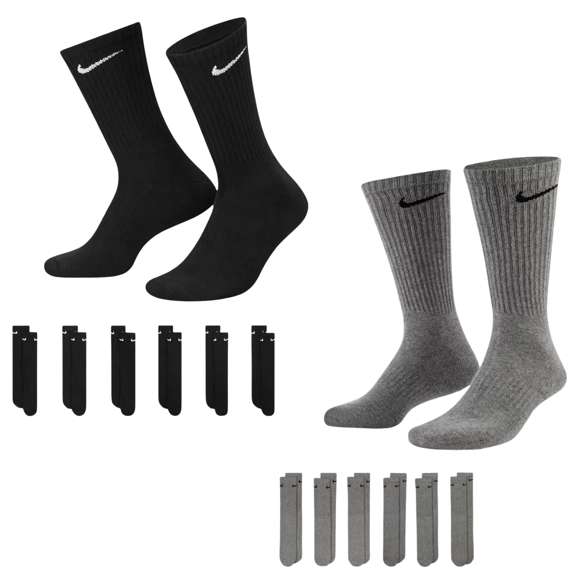Nike Dri-FIT Everyday Cushioned High Training Crew Socks (6 Pack) Black | White | Carbon Heather Grey | FOOT NINJAS {15}