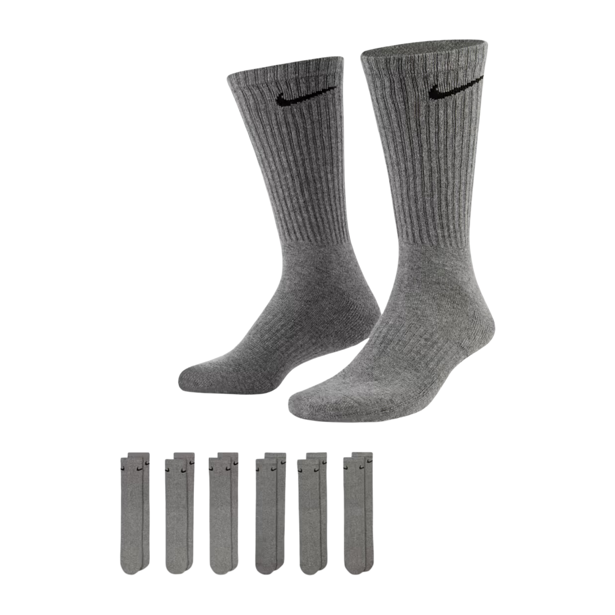 Nike Dri-FIT Everyday Cushioned High Training Crew Socks (6 Pack) Black | White | Carbon Heather Grey | FOOT NINJAS {6}