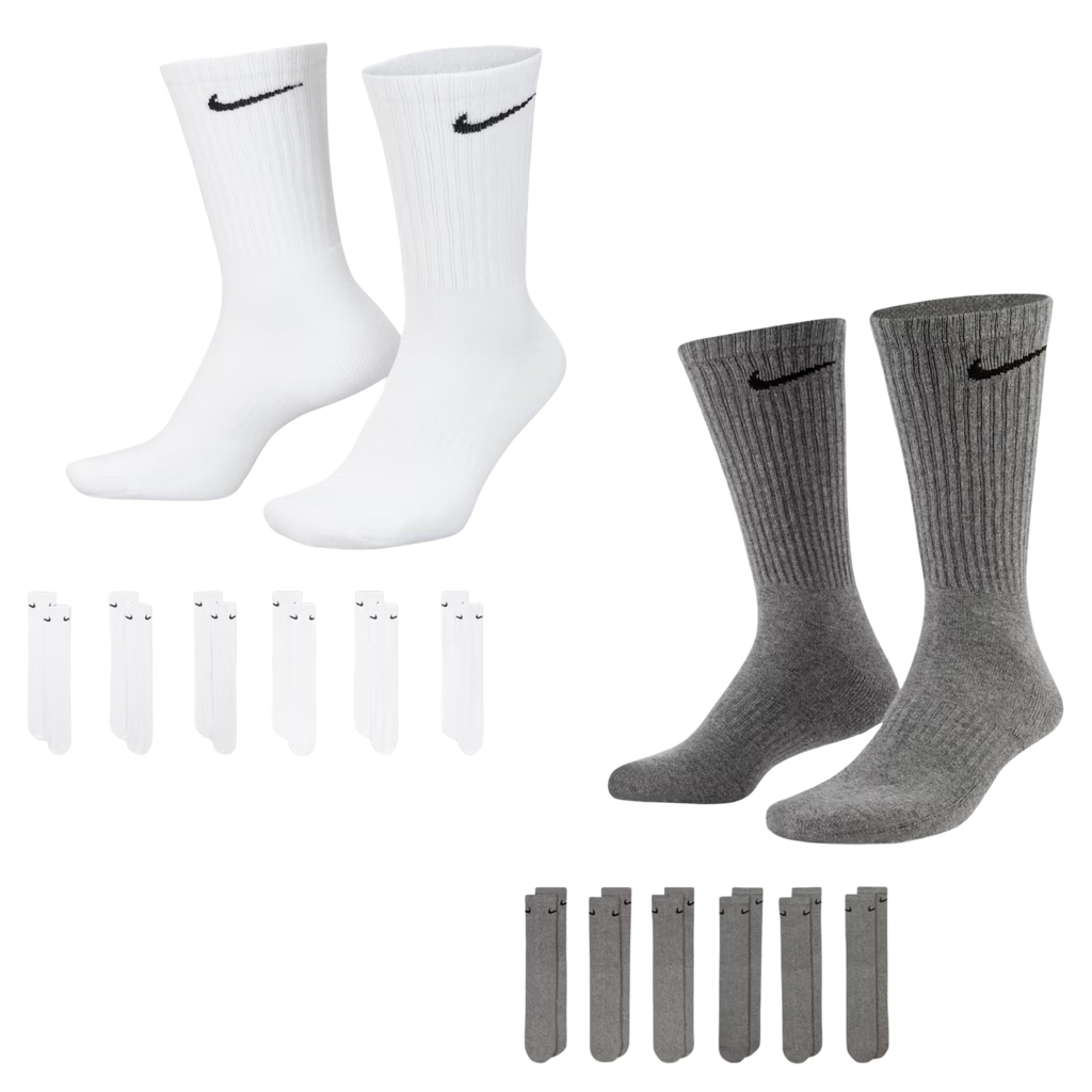 Nike Dri-FIT Everyday Cushioned High Training Crew Socks (6 Pack) White | Carbon Heather Grey | FOOT NINJAS {1}
