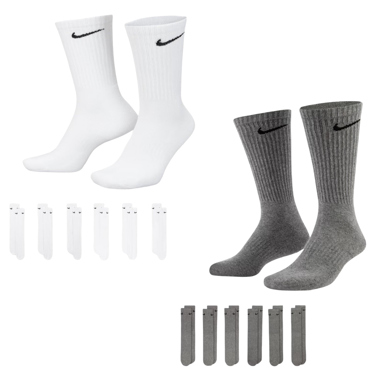 Nike Dri-FIT Everyday Cushioned High Training Crew Socks (6 Pack) White | Carbon Heather Grey | FOOT NINJAS {1}