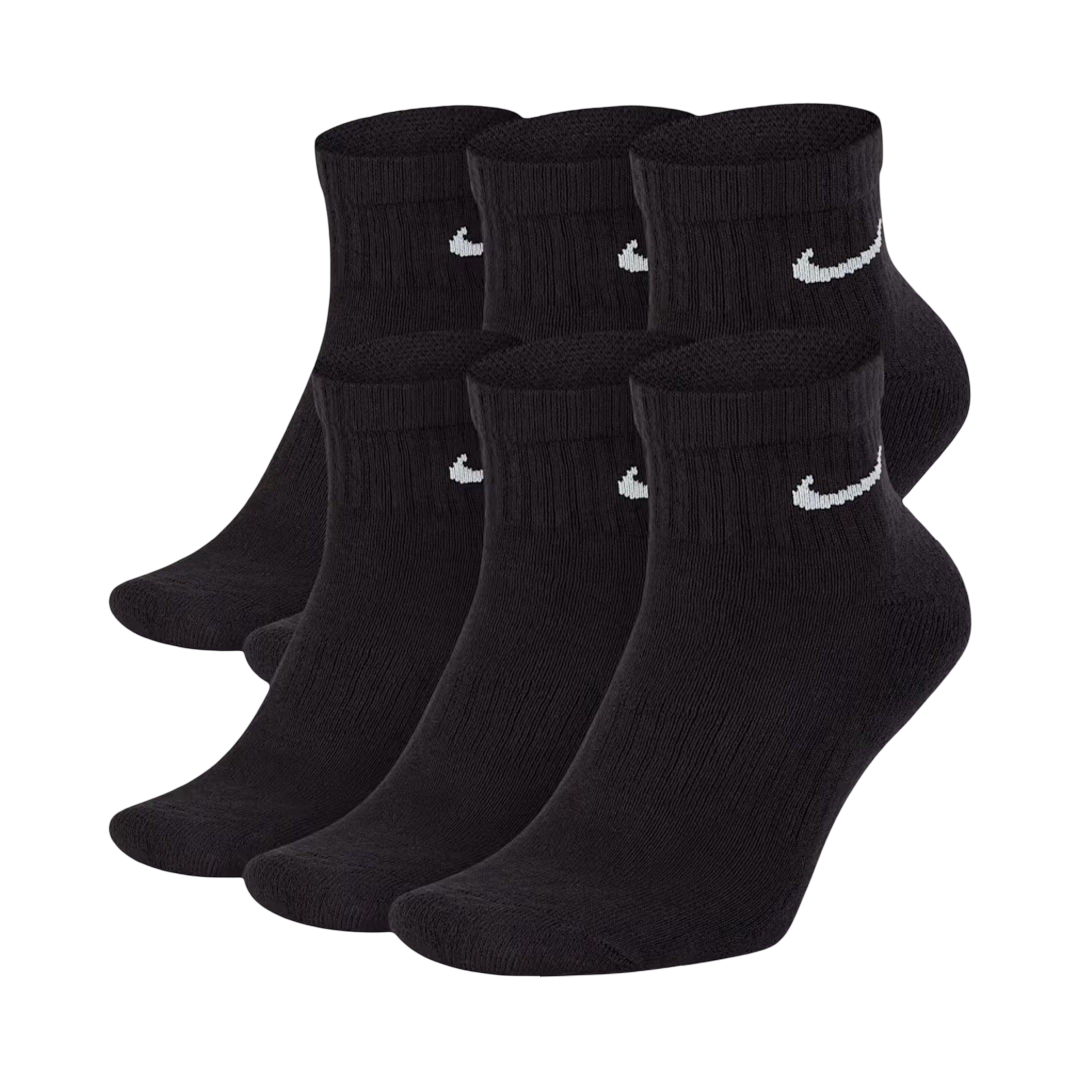 Nike Dri-FIT Everyday Cushioned Mid Training Quarter Ankle Socks (6 Pack) Black [SX7669-010] | FOOT NINJAS {1}