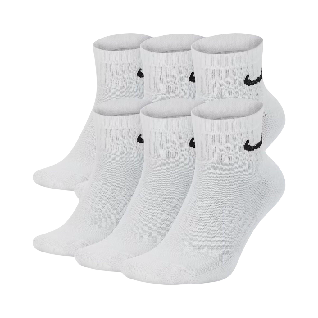 Nike Dri-FIT Everyday Cushioned Mid Training Quarter Ankle Socks (6 Pack) White [SX7669-100] | FOOT NINJAS {1}