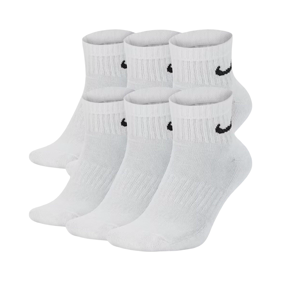 Nike Dri-FIT Everyday Cushioned Mid Training Quarter Ankle Socks (6 Pack) White [SX7669-100] | FOOT NINJAS {1}