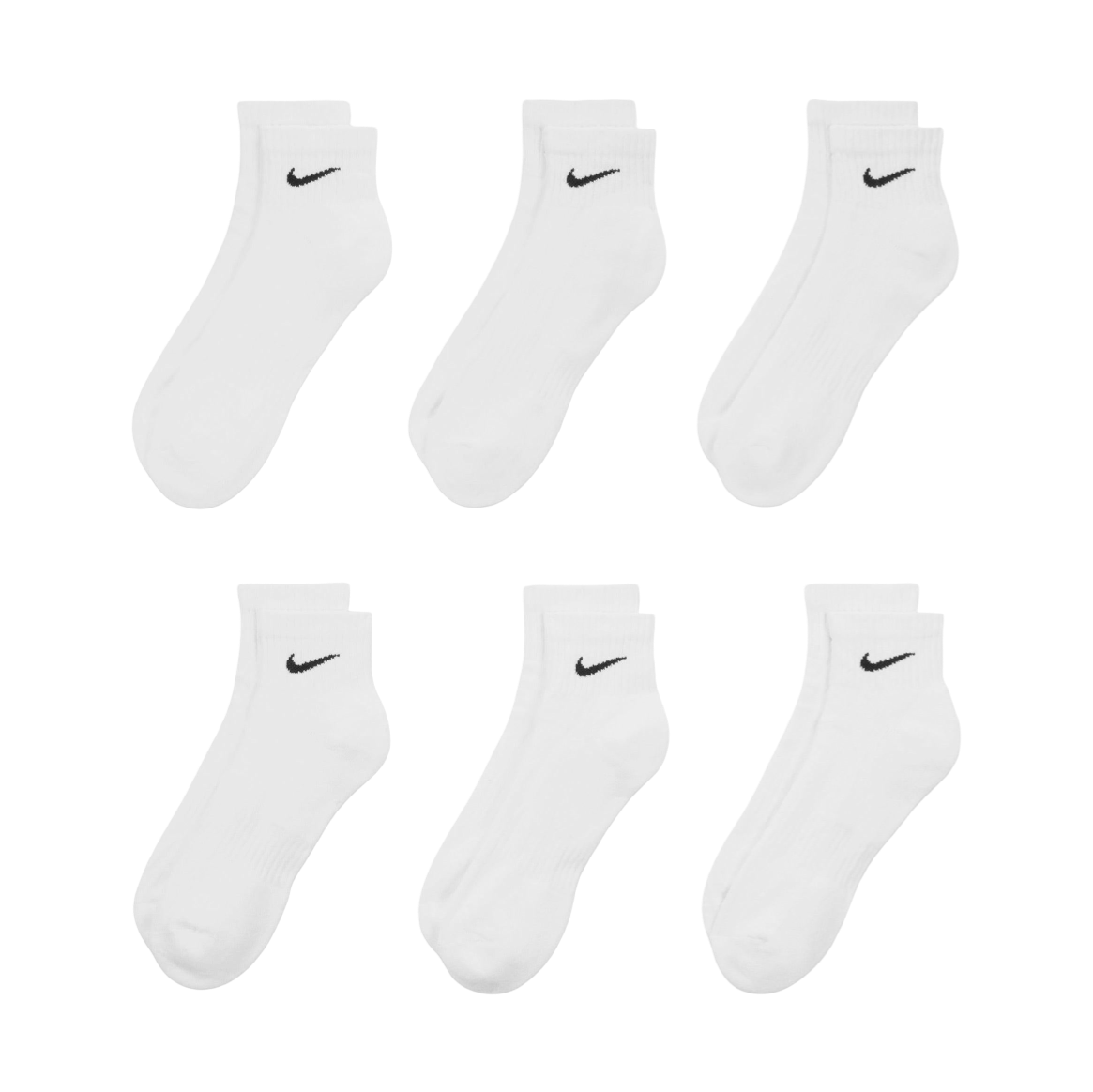 Nike Dri-FIT Everyday Cushioned Mid Training Quarter Ankle Socks (6 Pack) White [SX7669-100] | FOOT NINJAS {3}
