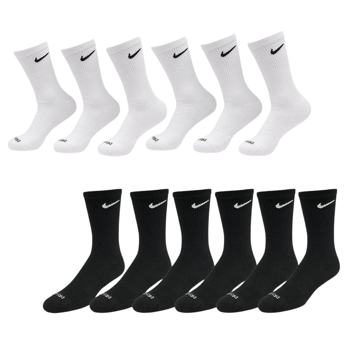 Nike Dri-FIT Everyday Plus Cushioned High Training Crew Socks (6 Pack) White | Black | Carbon Heather Grey | FOOT NINJAS {2}
