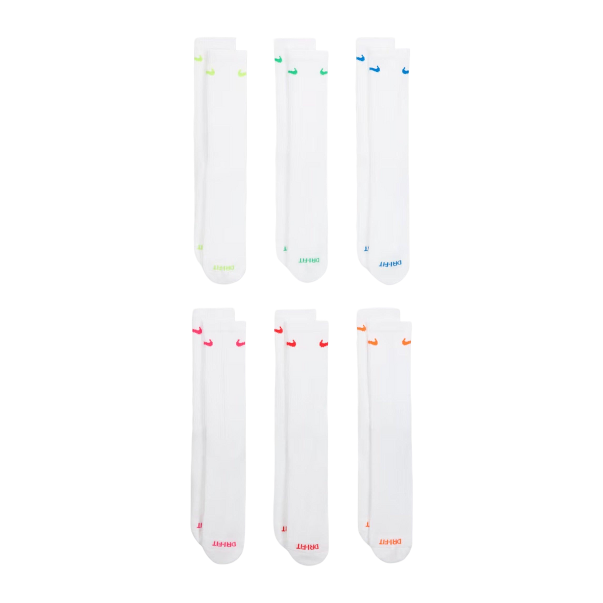 Nike Dri-FIT Everyday Plus Cushioned High Training Crew Socks (6 Pack) White / Multicolor [SX6897-968] | FOOT NINJAS {2}