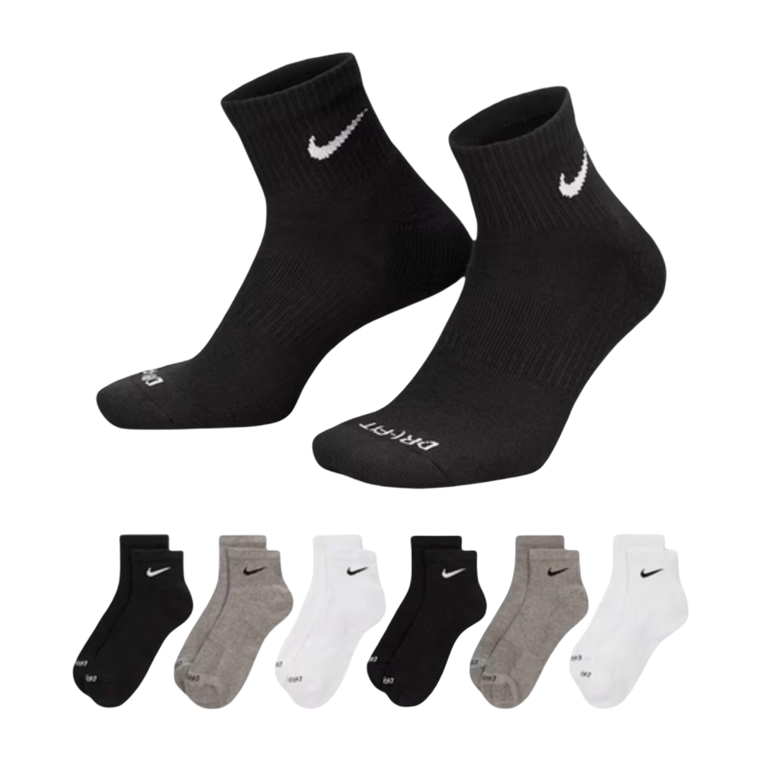 Nike Dri-FIT Everyday Plus Cushioned Mid Training Quarter Ankle Socks (6 Pack) White / Black / Carbon Heather Grey [SX6899-965] | FOOT NINJAS {1}