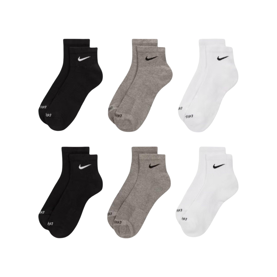 Nike Dri-FIT Everyday Plus Cushioned Mid Training Quarter Ankle Socks (6 Pack) White / Black / Carbon Heather Grey [SX6899-965] | FOOT NINJAS {2}
