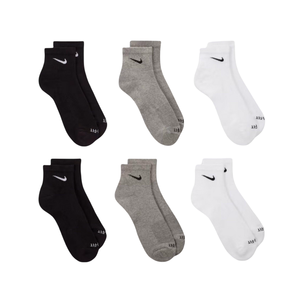 Nike Dri-FIT Everyday Plus Cushioned Mid Training Quarter Ankle Socks (6 Pack) White / Black / Carbon Heather Grey [SX6899-965] | FOOT NINJAS {3}