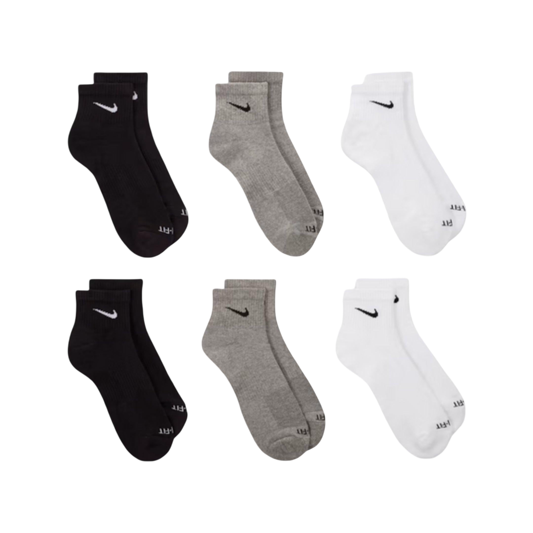 Nike Dri-FIT Everyday Plus Cushioned Mid Training Quarter Ankle Socks (6 Pack) White / Black / Carbon Heather Grey [SX6899-965] | FOOT NINJAS {3}