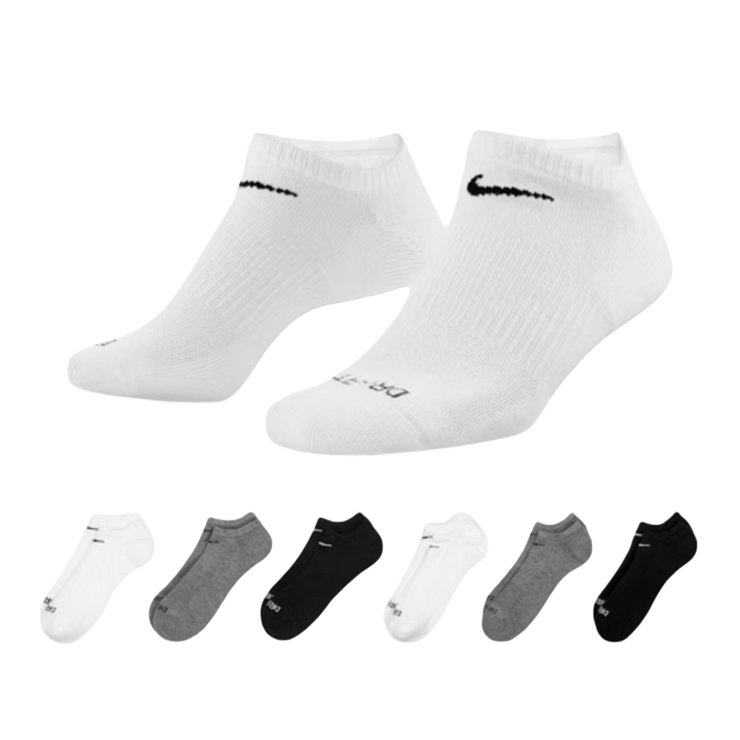 Nike Dri-FIT Everyday Plus Cushioned Training No-Show Socks (6 Pack) White / Black / Carbon Heather Grey [SX6898-964] | FOOT NINJAS {1}