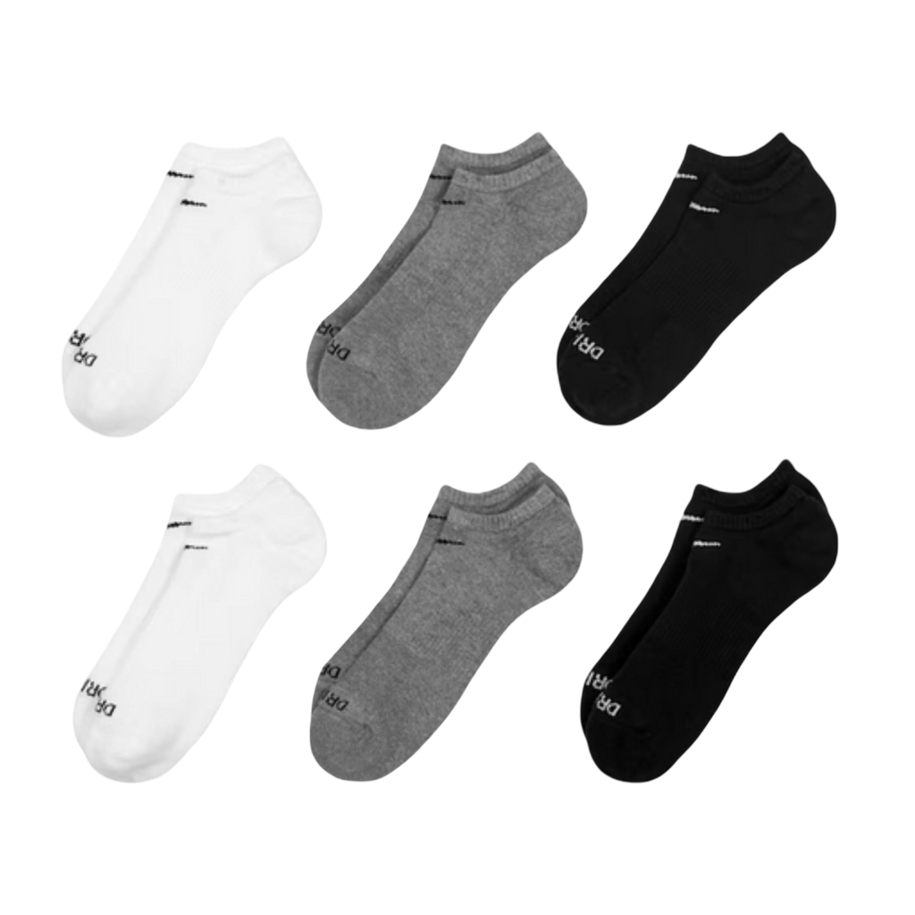 Nike Dri-FIT Everyday Plus Cushioned Training No-Show Socks (6 Pack) White / Black / Carbon Heather Grey [SX6898-964] | FOOT NINJAS {2}