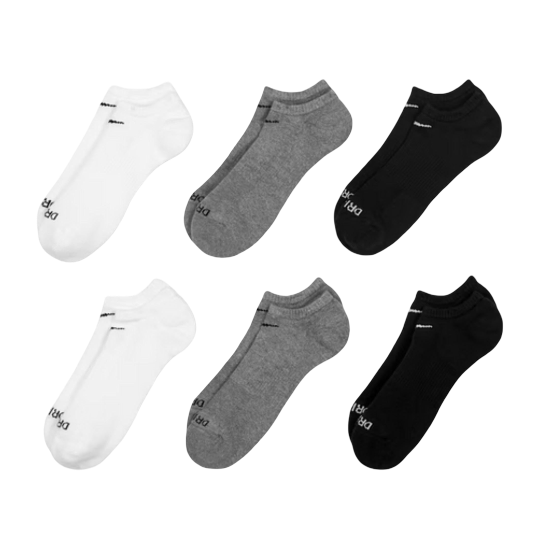 Nike Dri-FIT Everyday Plus Cushioned Training No-Show Socks (6 Pack) White / Black / Carbon Heather Grey [SX6898-964] | FOOT NINJAS {2}