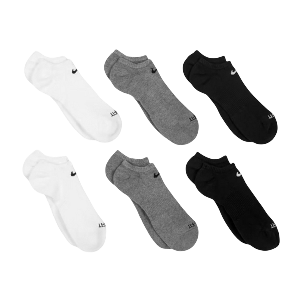Nike Dri-FIT Everyday Plus Cushioned Training No-Show Socks (6 Pack) White / Black / Carbon Heather Grey [SX6898-964] | FOOT NINJAS {3}