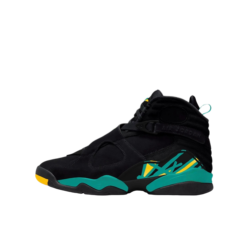 [PRE-ORDER] (GS) Air Jordan 8 Retro "Hornets / New Emerald" (2027) Sneakers in Black | FOOT NINJAS {1}