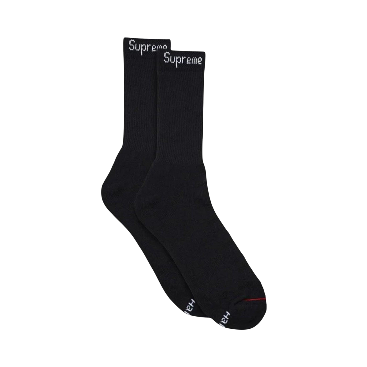 Supreme x Hanes Cushion Crew Socks (1 Single Pair of Socks) Black | Red | FOOT NINJAS {2}