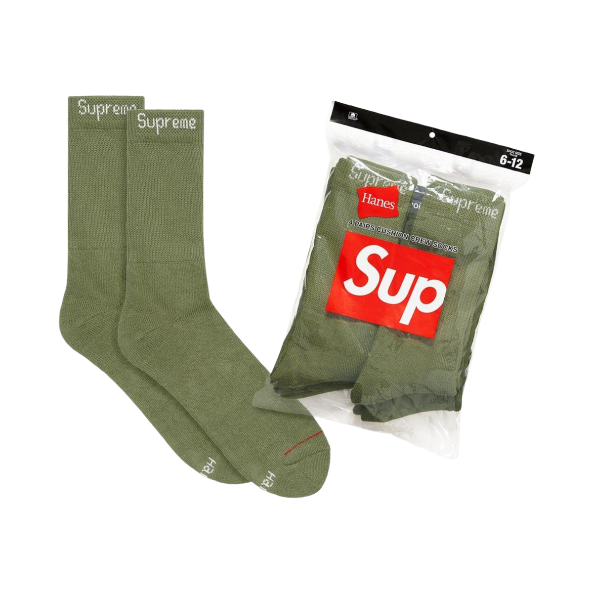 Supreme x Hanes Cushion Crew Socks (Full Pack of 4) Olive Green | FOOT NINJAS {1}