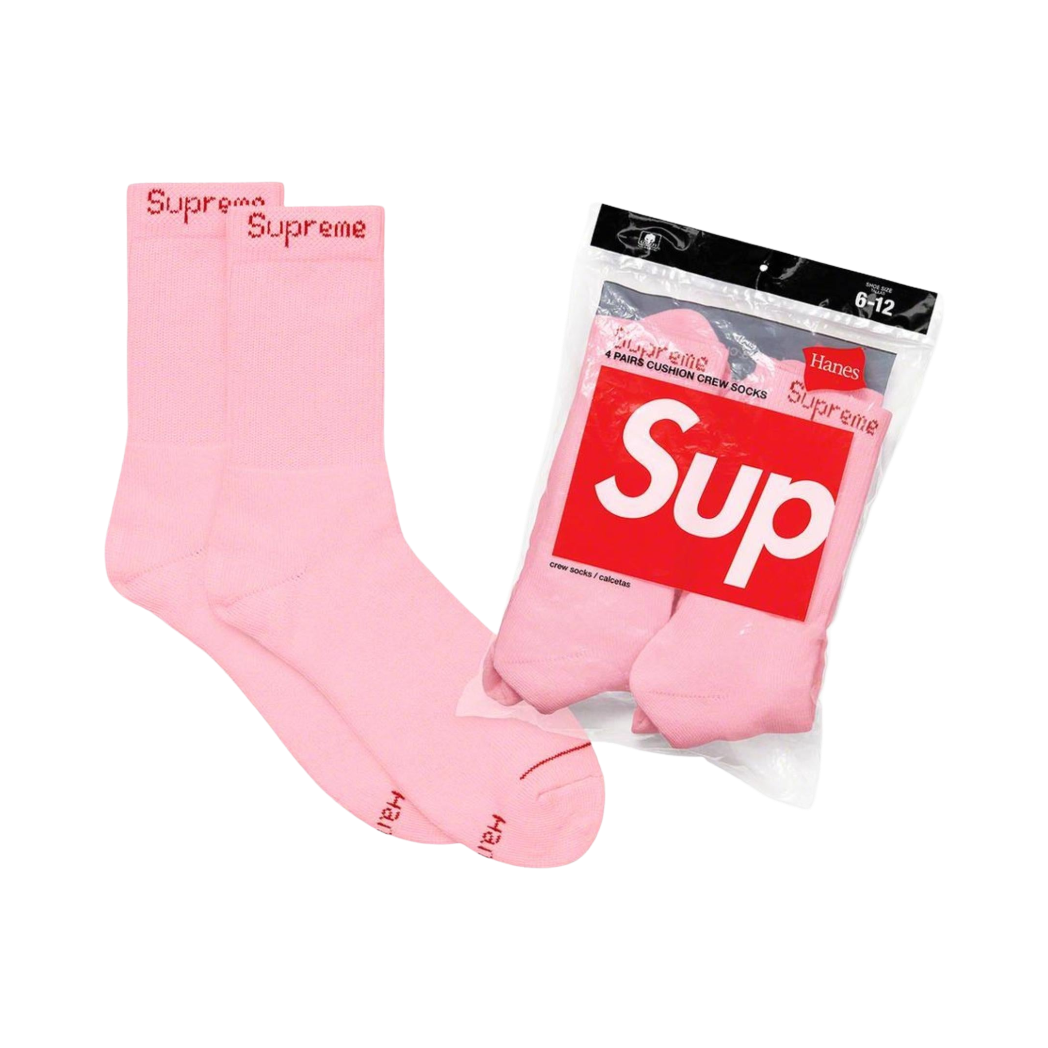 Supreme x Hanes Cushion Crew Socks (Full Pack of 4) Pink Sneakers in Pink [FW21A61-PINK] | FOOT NINJAS [1]