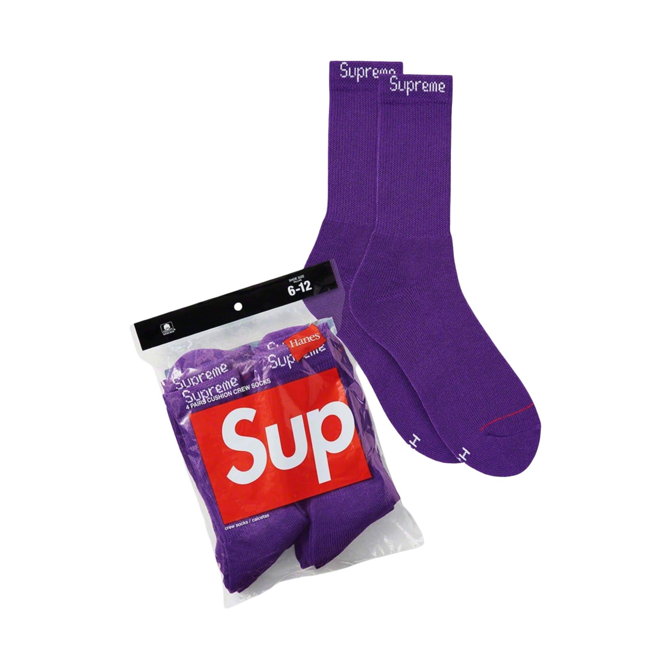 Supreme x Hanes Cushion Crew Socks (Full Pack of 4) Purple Sneakers in Purple [SS21A27-PURPLE] | FOOT NINJAS [1]