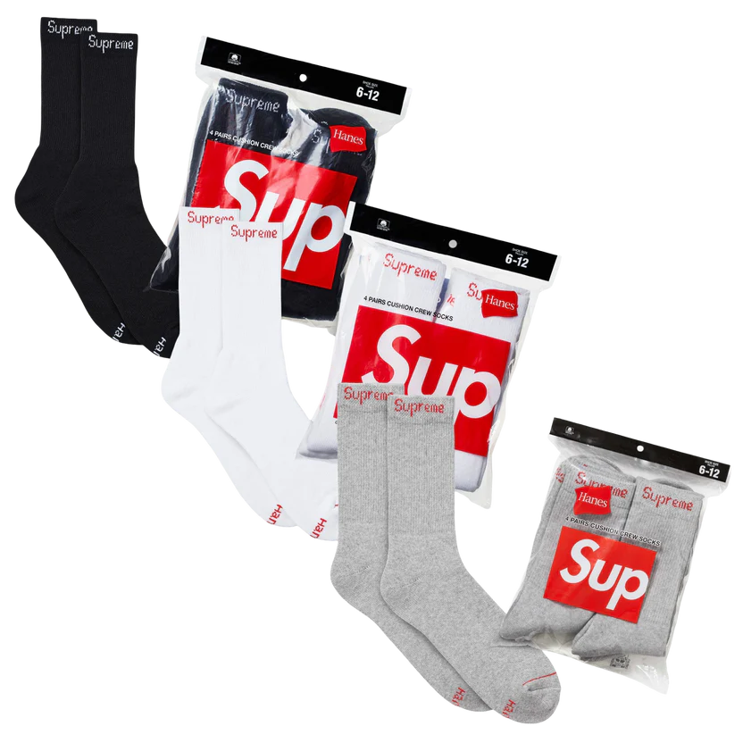 Supreme x Hanes Cushion Crew Socks (Full Pack of 4) | FOOT NINJAS {12}