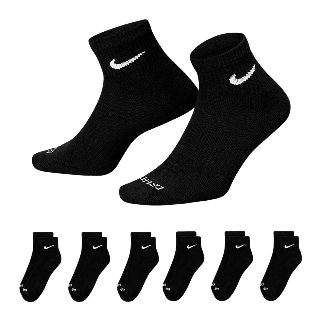 Nike Dri-FIT Everyday Plus Cushioned Mid Training Quarter Ankle Socks (6 Pack) Black [SX6899-010]