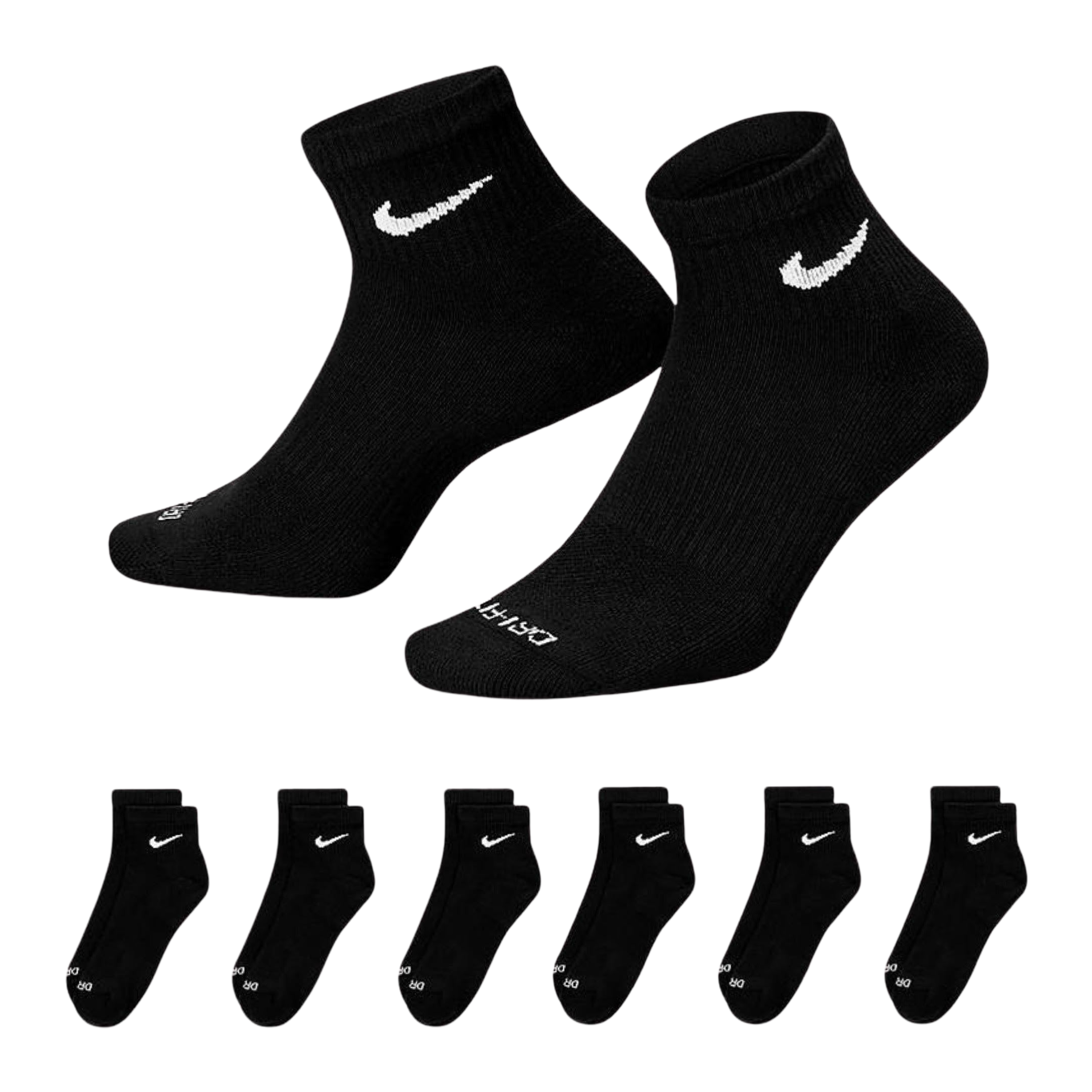 Nike Dri-FIT Everyday Plus Cushioned Mid Training Quarter Ankle Socks (6 Pack) Black [SX6899-010]