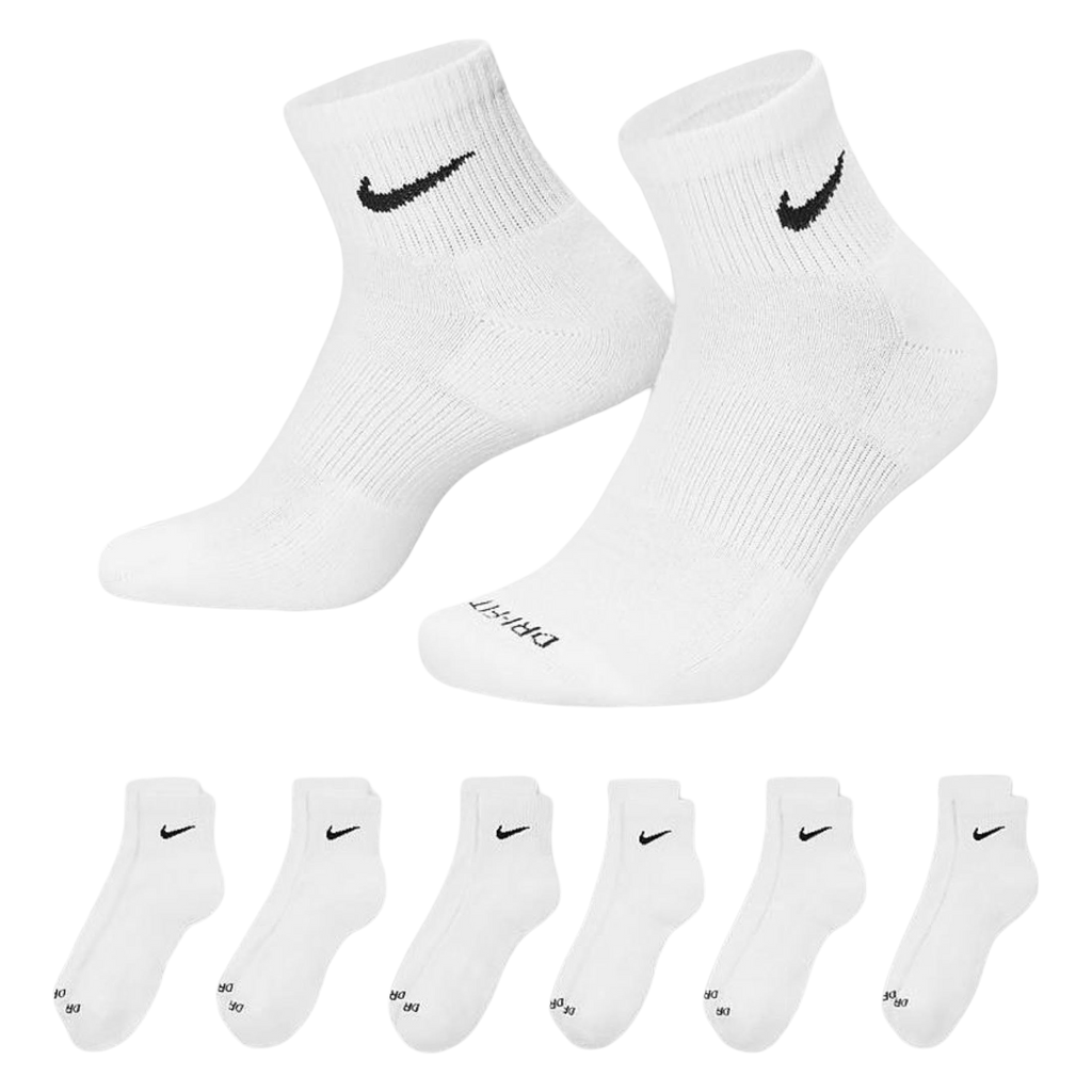 Nike Dri-FIT Everyday Plus Cushioned Mid Training Quarter Ankle Socks (6 Pack) White [SX6899-100]