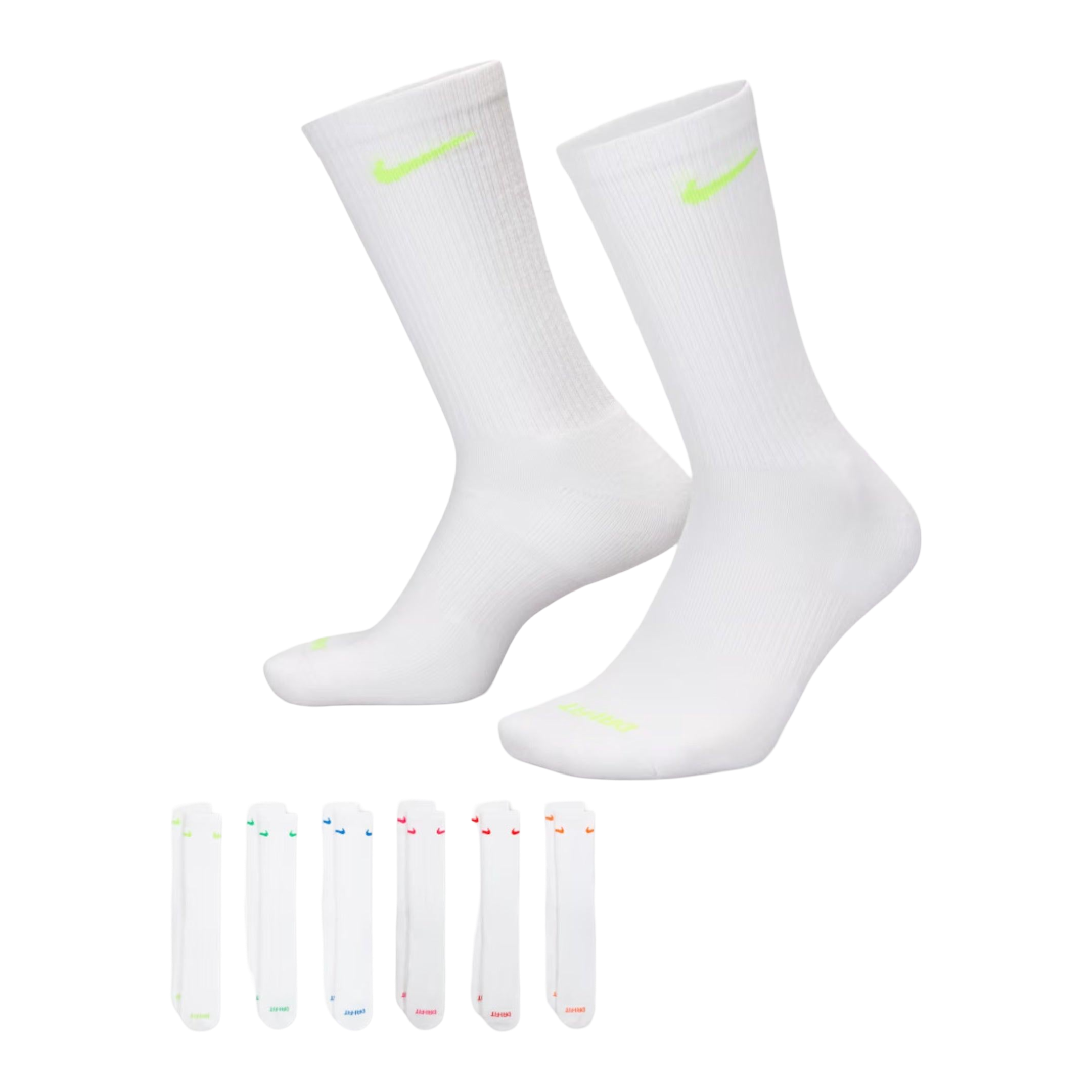 Nike Dri-FIT Everyday Plus Cushioned High Training Crew Socks (6 Pack) White / Multicolor [SX6897-968] | FOOT NINJAS {1}