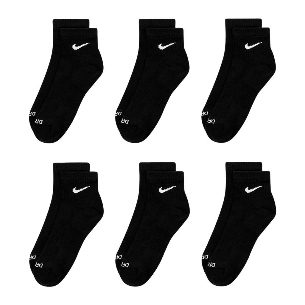 Nike Dri-FIT Everyday Plus Cushioned Mid Training Quarter Ankle Socks (6 Pack) Black [SX6899-010]