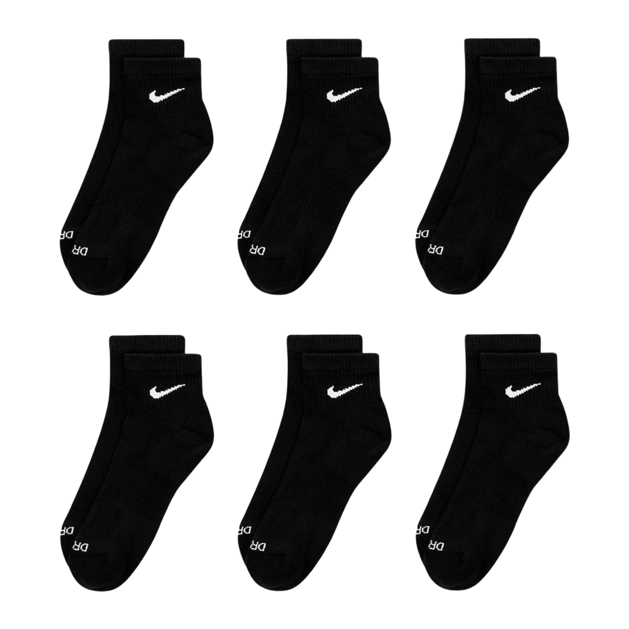 Nike Dri-FIT Everyday Plus Cushioned Mid Training Quarter Ankle Socks (6 Pack) Black [SX6899-010]