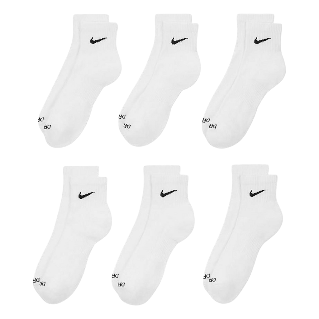 Nike Dri-FIT Everyday Plus Cushioned Mid Training Quarter Ankle Socks (6 Pack) White [SX6899-100]