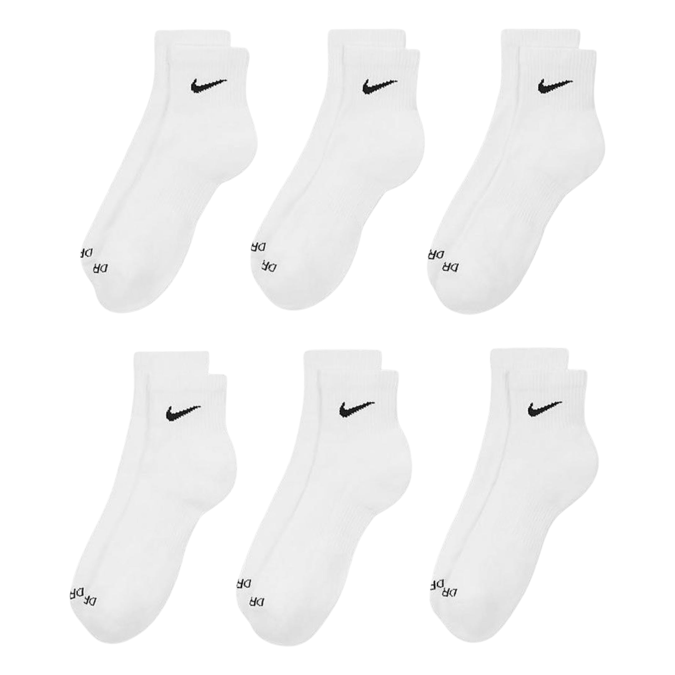 Nike Dri-FIT Everyday Plus Cushioned Mid Training Quarter Ankle Socks (6 Pack) White [SX6899-100]