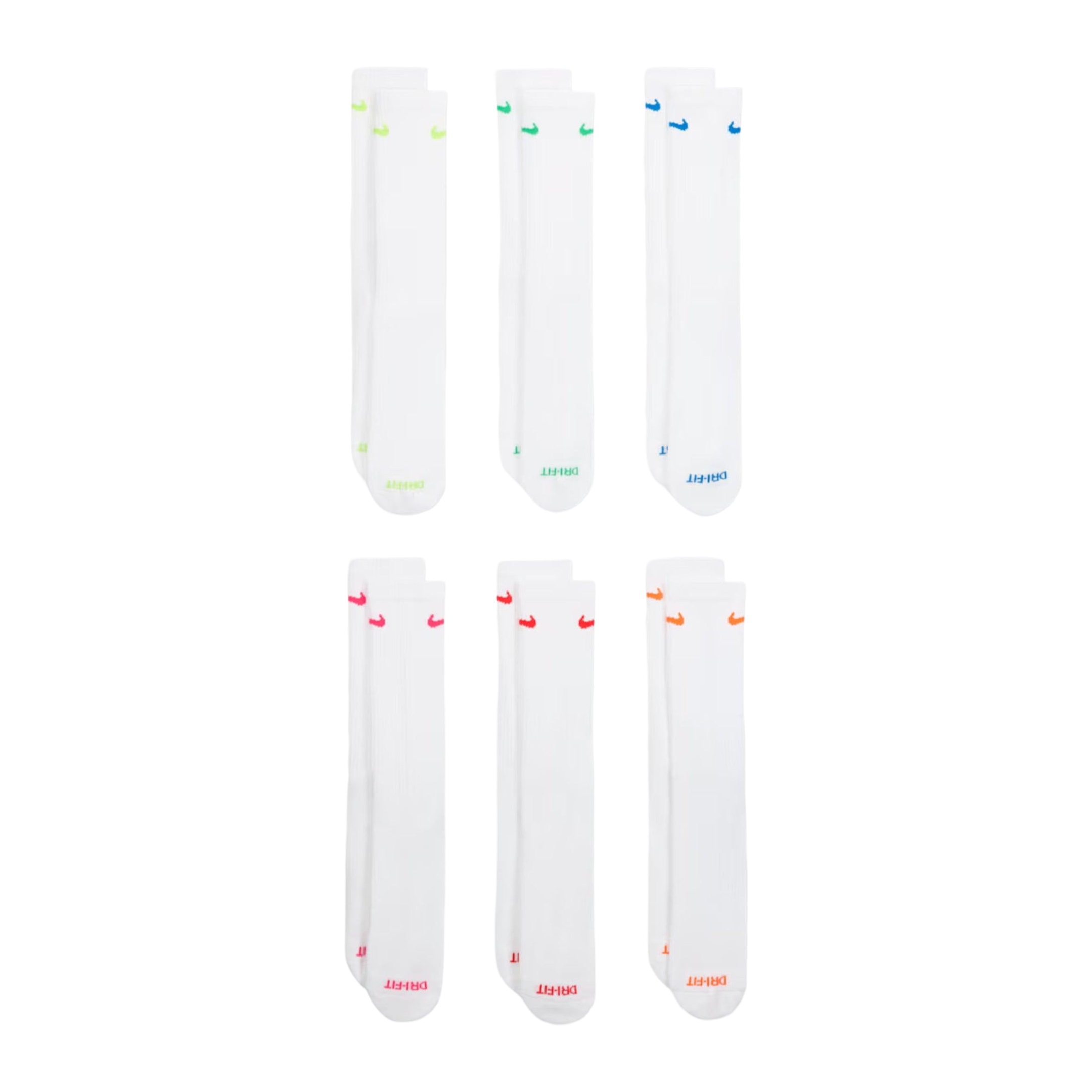 Nike Dri-FIT Everyday Plus Cushioned High Training Crew Socks (6 Pack) White / Multicolor [SX6897-968] | FOOT NINJAS {2}