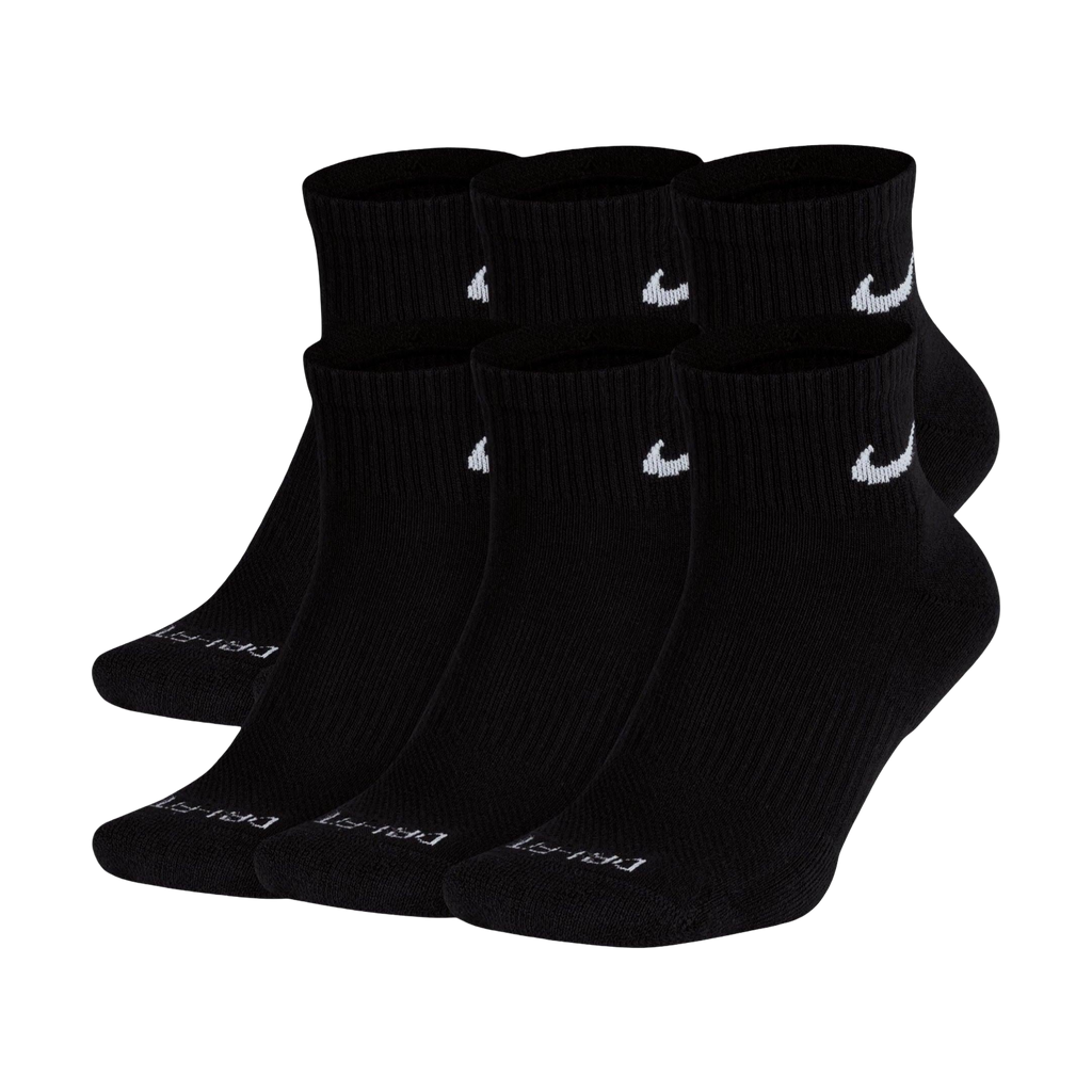 Nike Dri-FIT Everyday Plus Cushioned Mid Training Quarter Ankle Socks (6 Pack) Black [SX6899-010]
