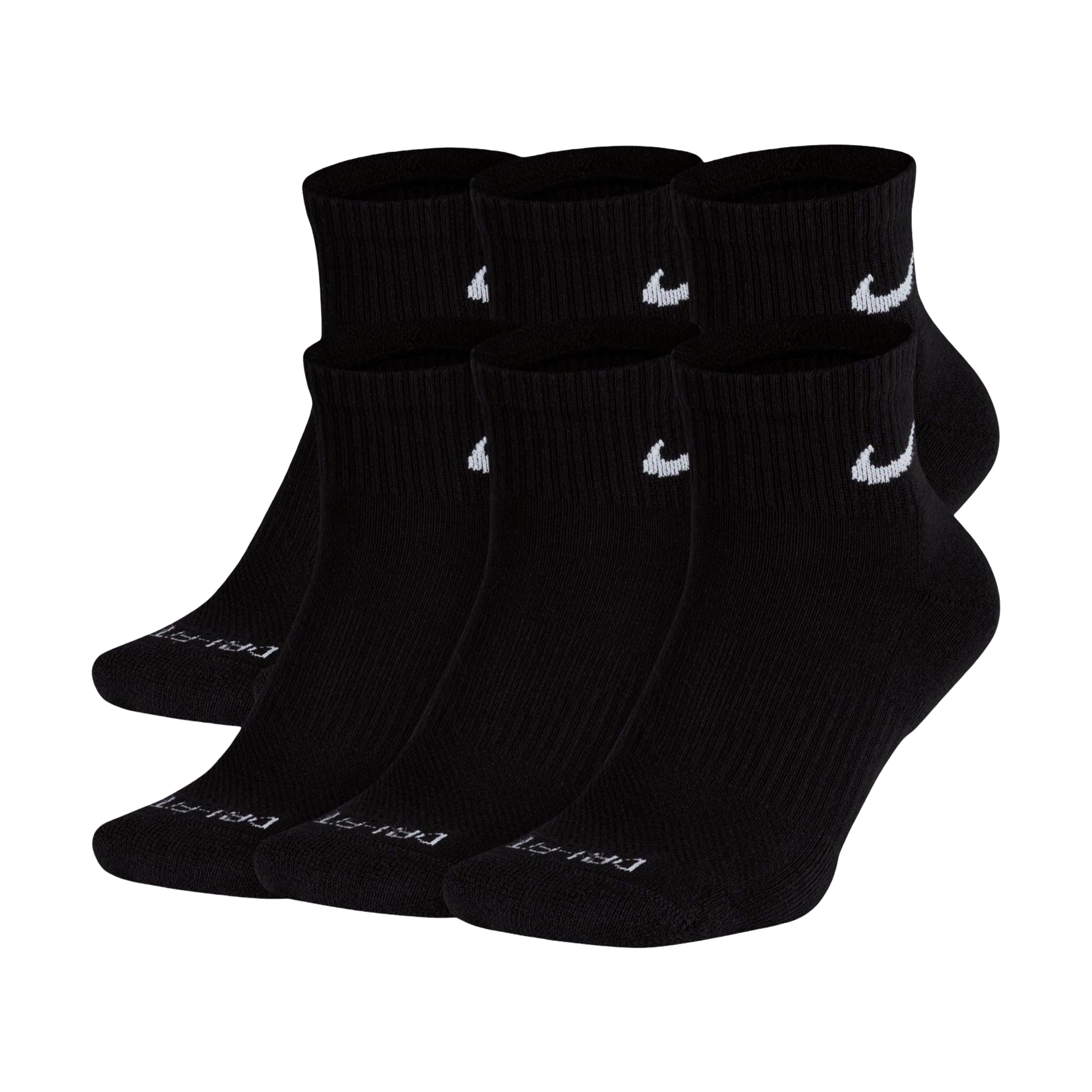 Nike Dri-FIT Everyday Plus Cushioned Mid Training Quarter Ankle Socks (6 Pack) Black [SX6899-010]