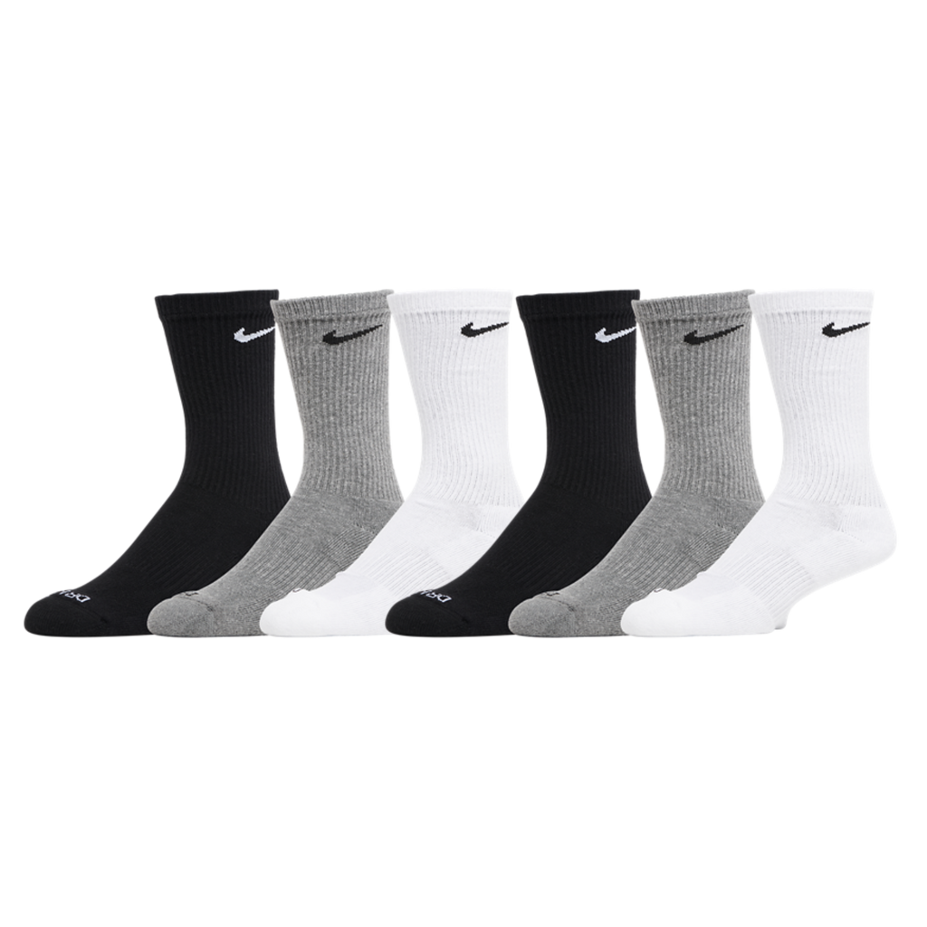 Nike Dri-FIT Everyday Plus Cushioned High Training Crew Socks (6 Pack) White / Black / Carbon Heather Grey [SX6897-965] | FOOT NINJAS {1}