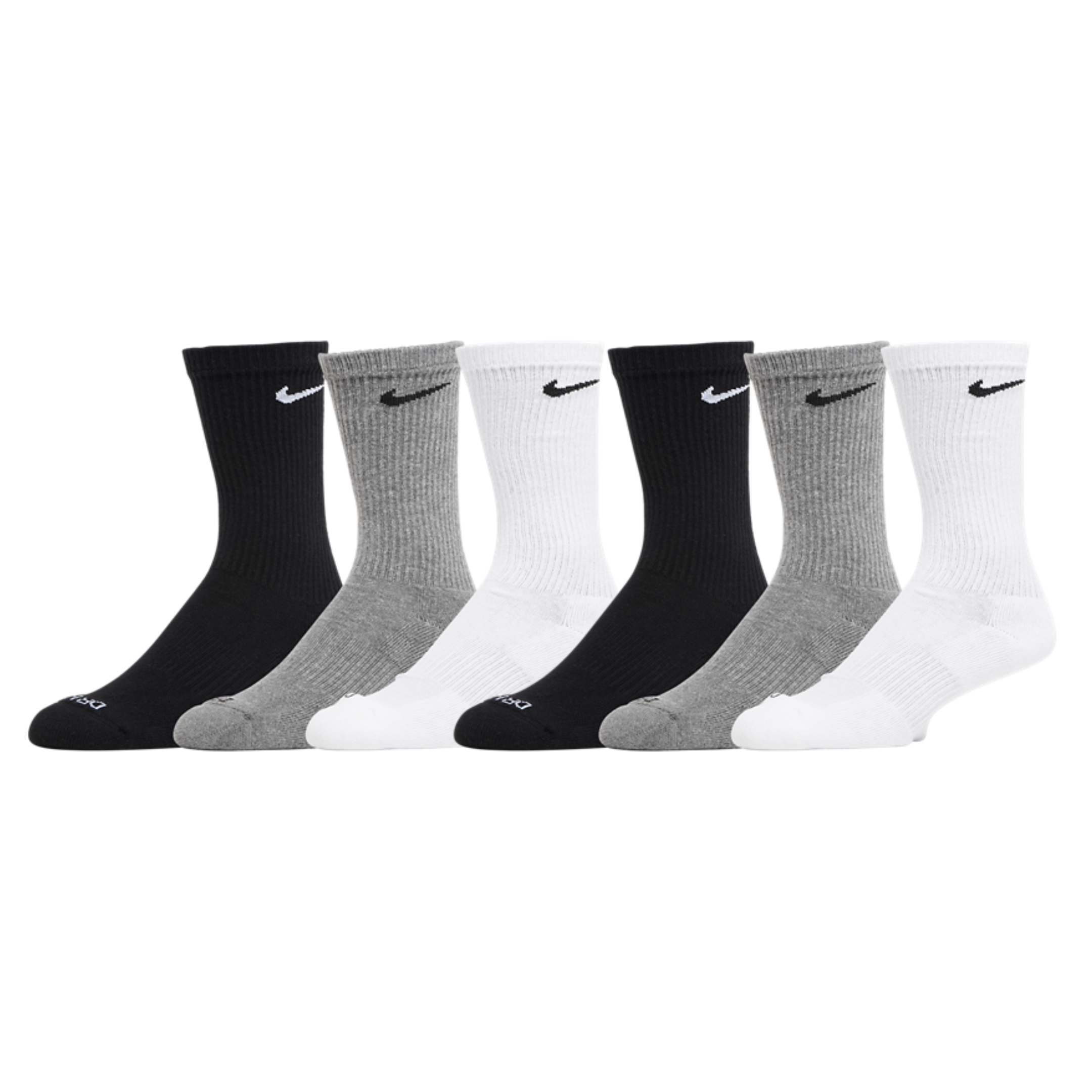 Nike Dri-FIT Everyday Plus Cushioned High Training Crew Socks (6 Pack) White / Black / Carbon Heather Grey [SX6897-965] | FOOT NINJAS {1}