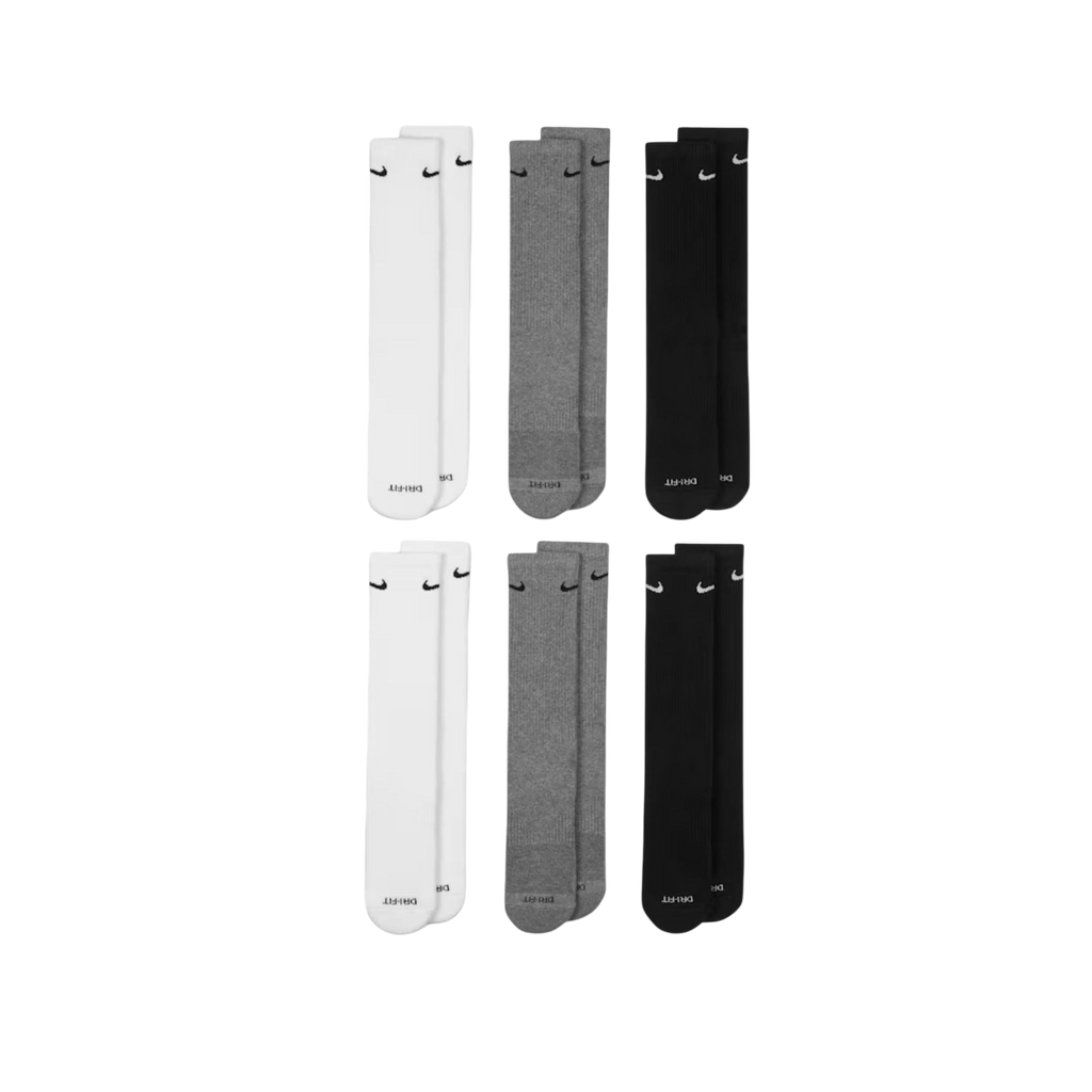 Nike Dri-FIT Everyday Plus Cushioned High Training Crew Socks (6 Pack) White / Black / Carbon Heather Grey [SX6897-965] | FOOT NINJAS {2}