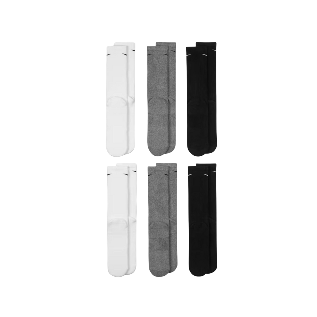 Nike Dri-FIT Everyday Plus Cushioned High Training Crew Socks (6 Pack) White / Black / Carbon Heather Grey [SX6897-965] | FOOT NINJAS {3}