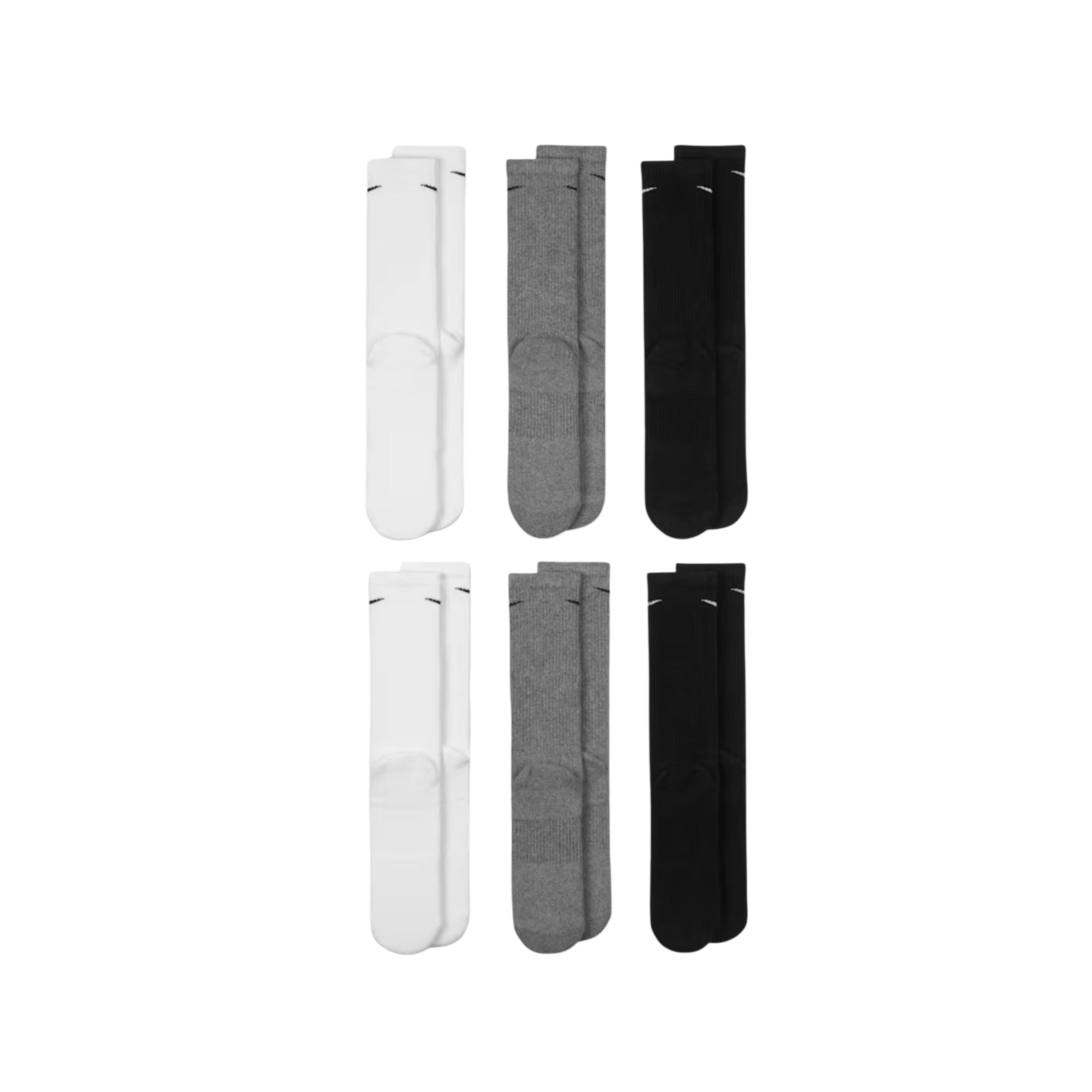 Nike Dri-FIT Everyday Plus Cushioned High Training Crew Socks (6 Pack) White / Black / Carbon Heather Grey [SX6897-965] | FOOT NINJAS {3}