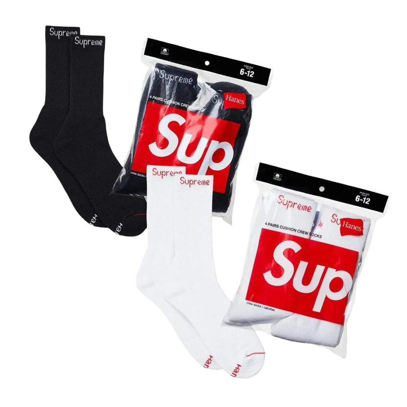 Supreme x Hanes Cushion Crew Socks (Full Pack of 4) | FOOT NINJAS {2}